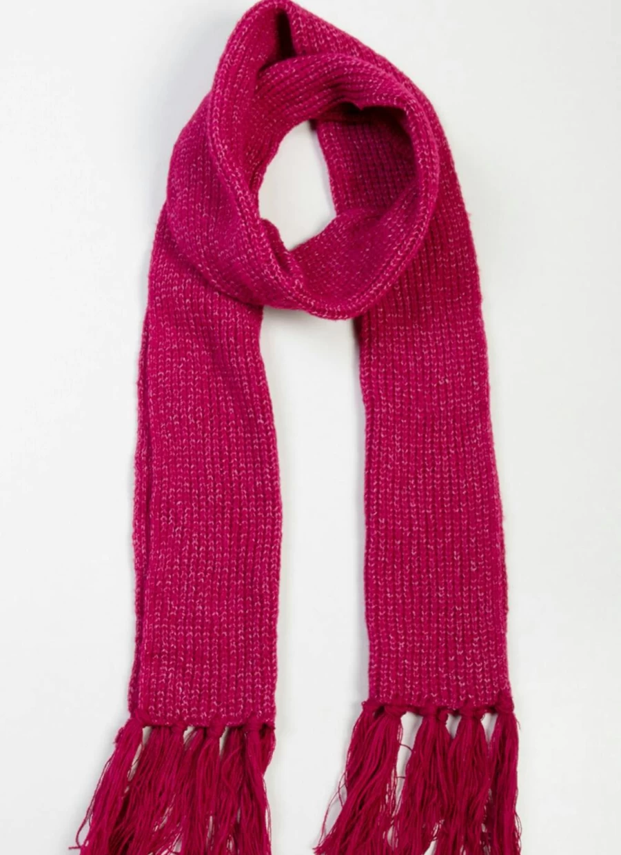 Isle Women's Raspberry Knitted Scarf with Tassels - Soft Winter Accessory