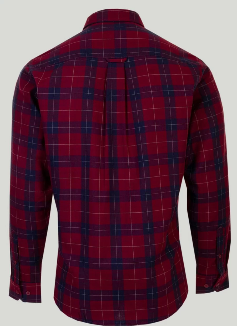 James Pringle Men's Red Herringbone Check Shirt - Classic Plaid Button-Up for Men