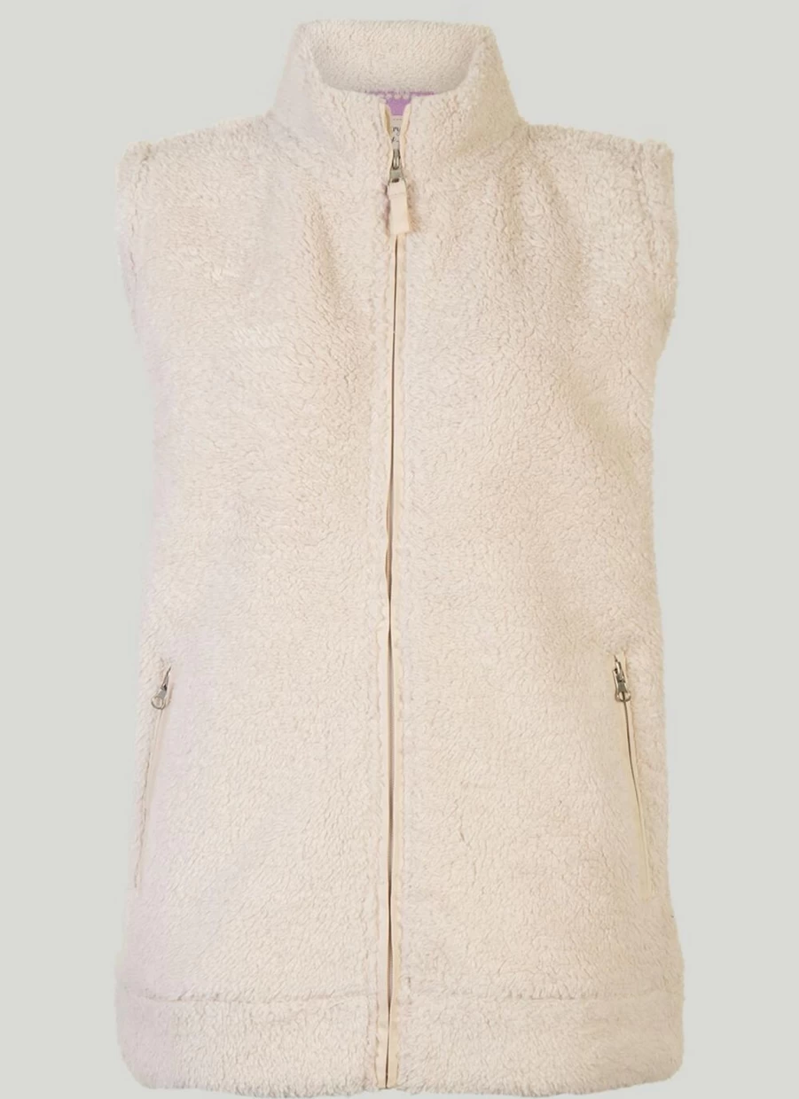 Country Rose Women's Beige Fleece Gilet - Cozy Quilted Vest for Winter Warmth