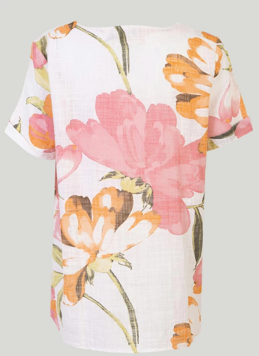 "Sugar Crisp Women's Ivory Floral Print Top - Elegant Blouse for Casual Wear"