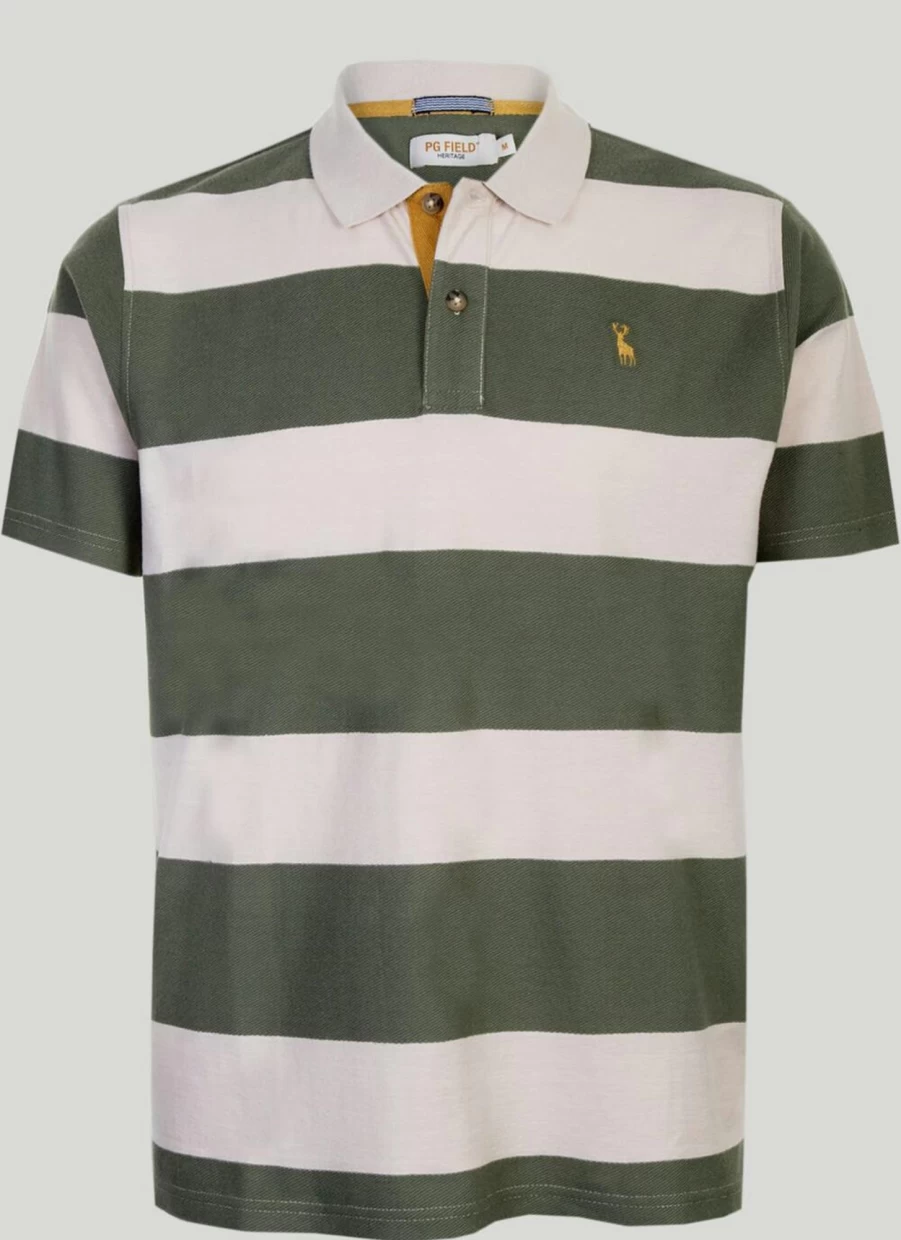 Men's PG Field Stripe Polo Shirt - Classic Cotton Knit Casual Top