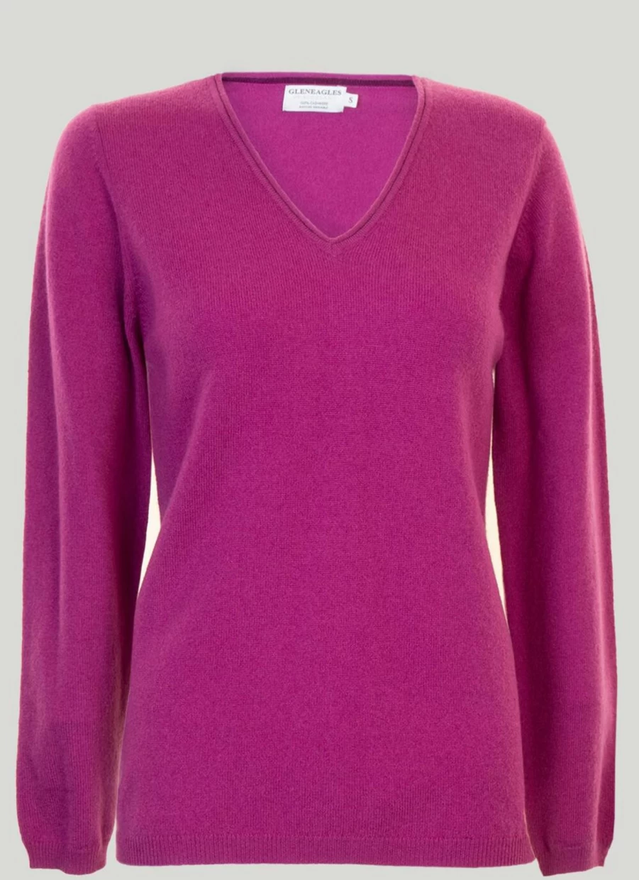 Gleneagles Women's Cashmere V-Neck Jumper - Soft Luxury Knit Sweater