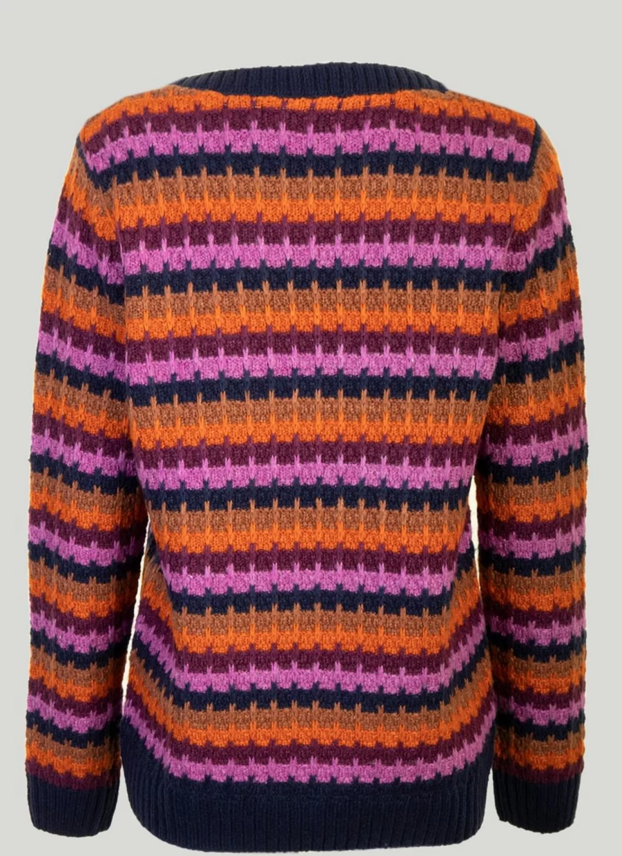 Isle Women's Navy Striped Knit Jumper - Classic Crewneck Sweater
