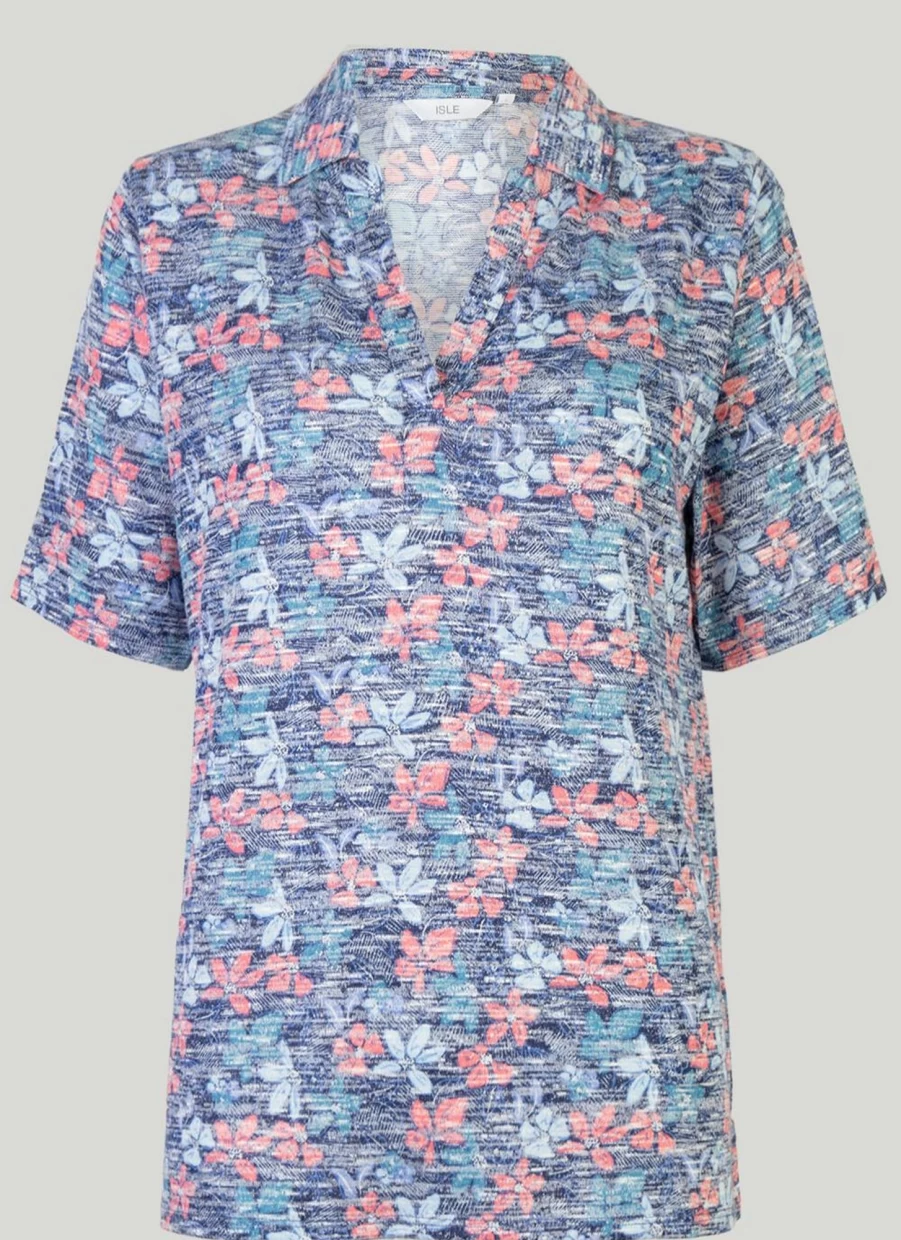 Isle Women's Printed Polo Shirt - Stylish Casual Top for Women