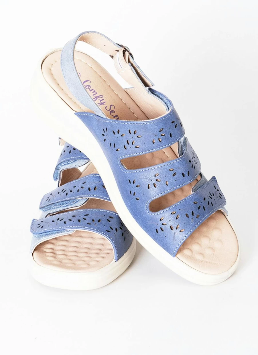 Comfy Sense Women's Blue Triple Strap Comfort Sandals