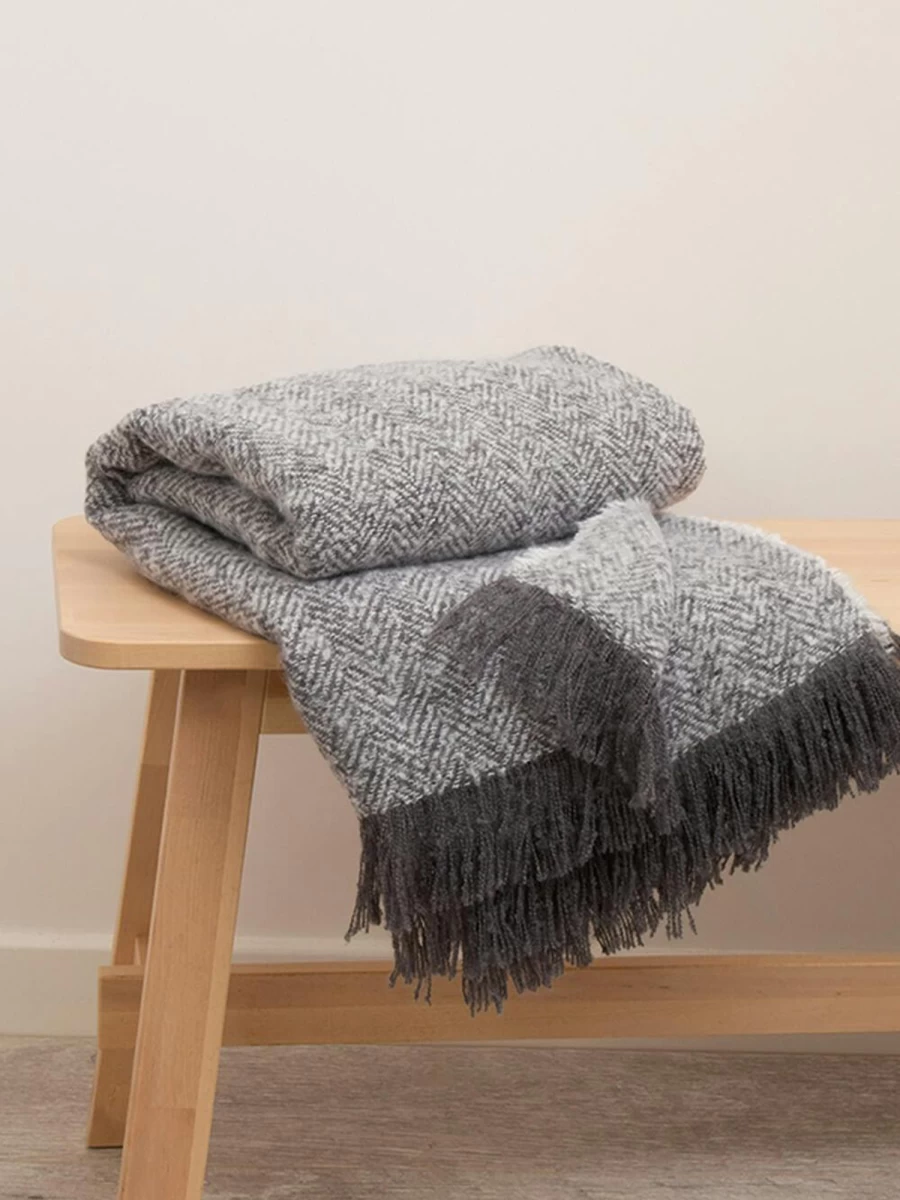"Life From Coloroll Boucle Herringbone Throw Blanket for Women - Soft Textured Knit Stitch Design"