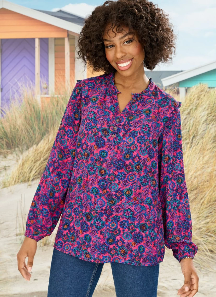 Country Rose Women's Floral Printed Blouse - Elegant Casual Tops