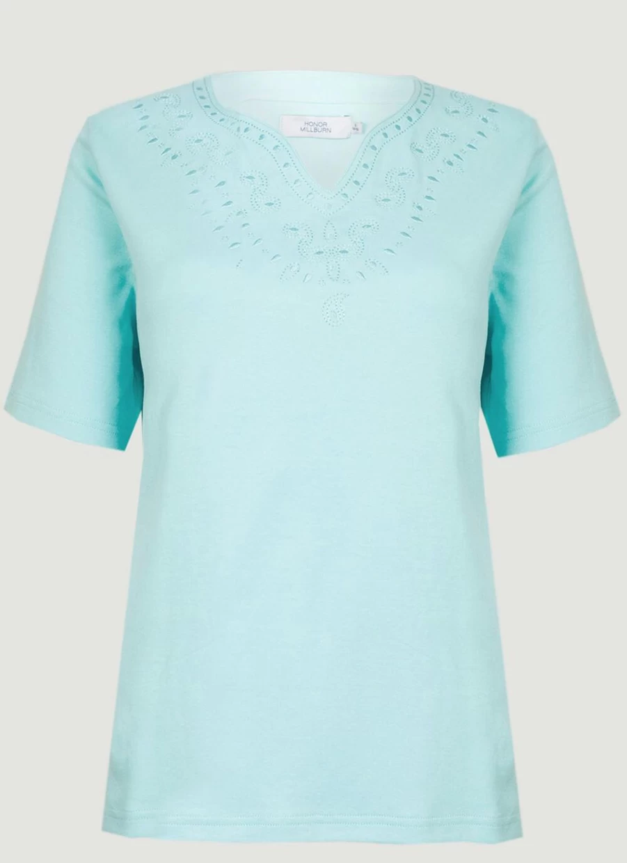 Honor Millburn Women's Paisley Embroidered Cotton T-Shirt - Boho Chic Vintage Tee