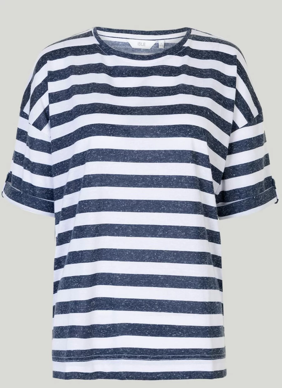 "Isle Women's Stripe T-Shirt: Classic Fit Cotton Tee"