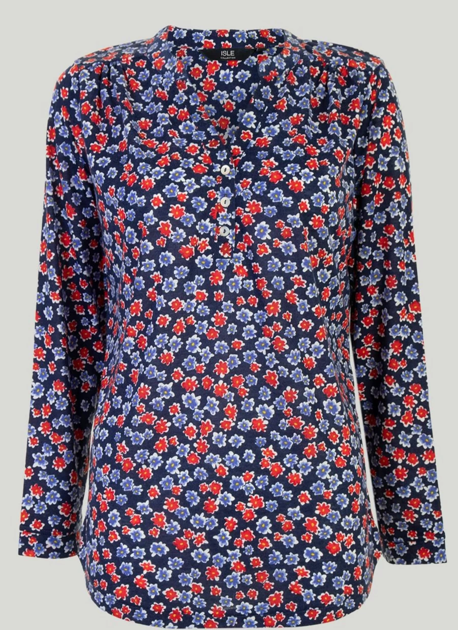 Isle Women's Floral Print Jersey Blouse - Elegant Flowy Top for Casual Wear