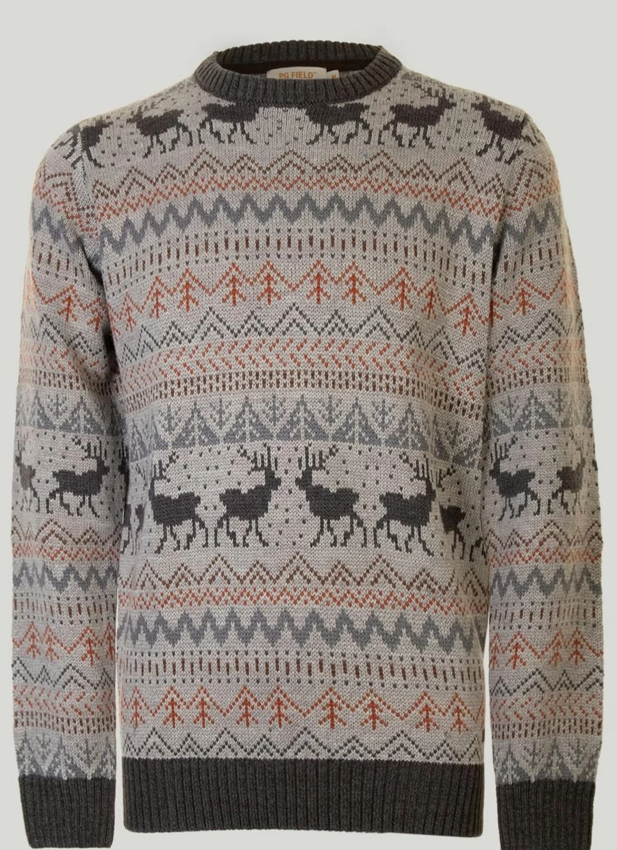 PG Field Men's Reindeer Fair Isle Christmas Sweater Holiday Knit Jumper