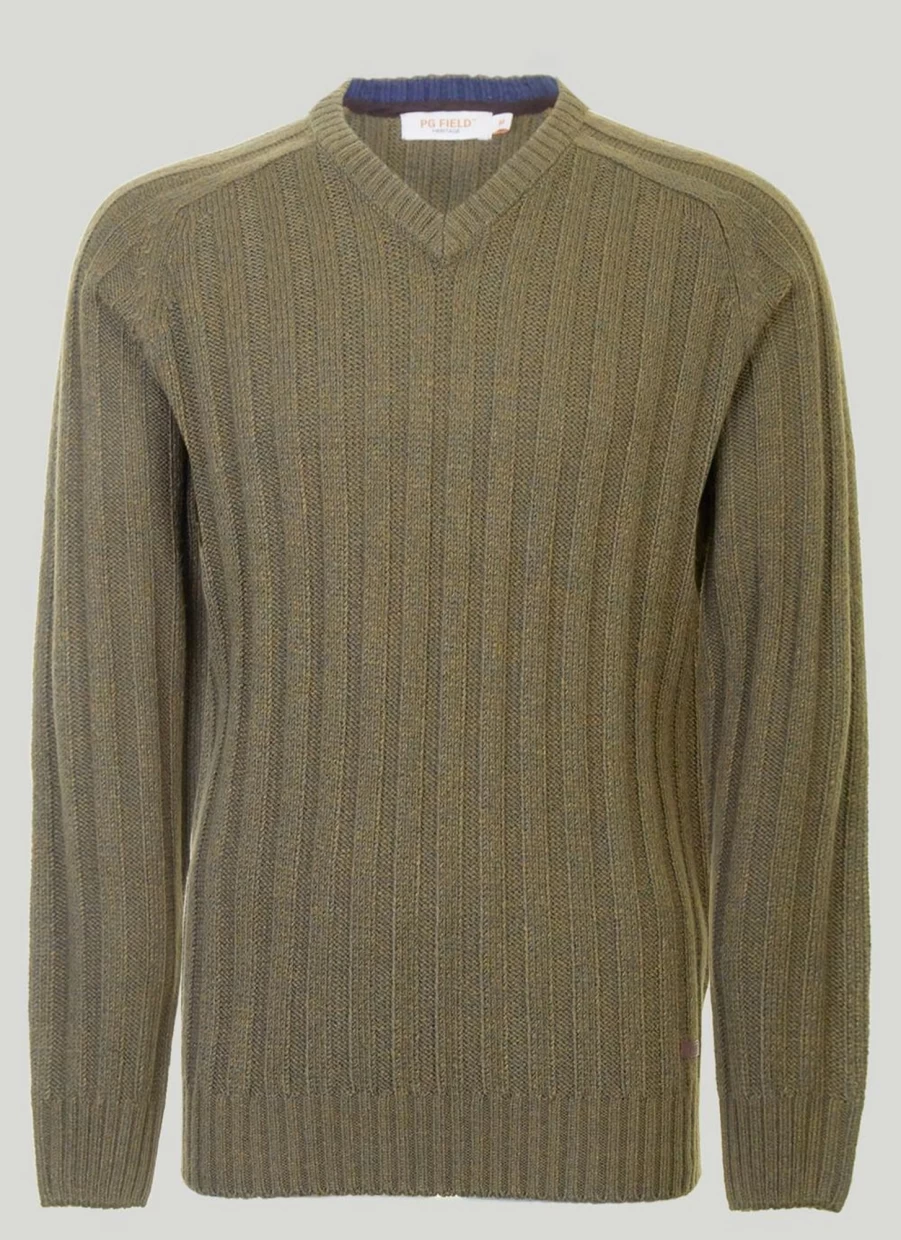 PG Field Men's Slim Fit V-Neck Ribbed Knit Jumper Soft Casual Pullover Sweater