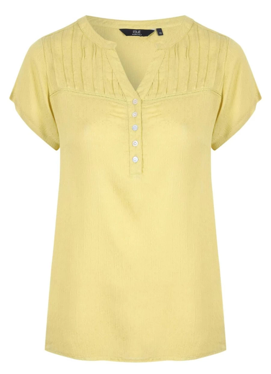"Isle Women's Chartreuse Yellow Crinkle Blouse – Stylish Wrinkle Detail Top"