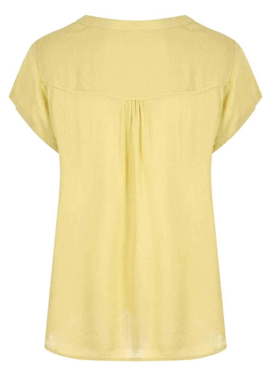 "Isle Women's Chartreuse Yellow Crinkle Blouse – Stylish Wrinkle Detail Top"