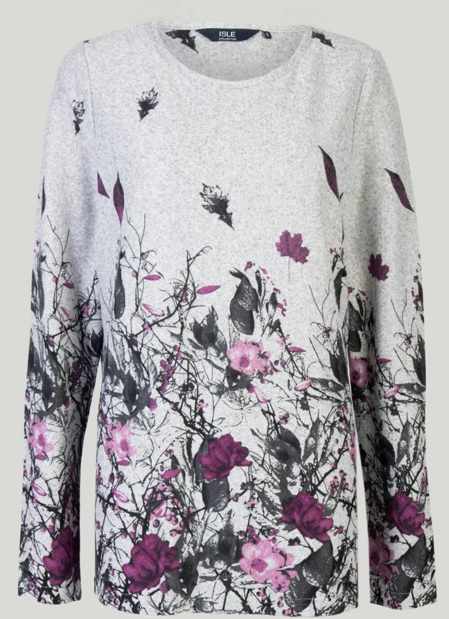 "Isle Women's Grey Border Printed Top - Stylish Casual Blouse"