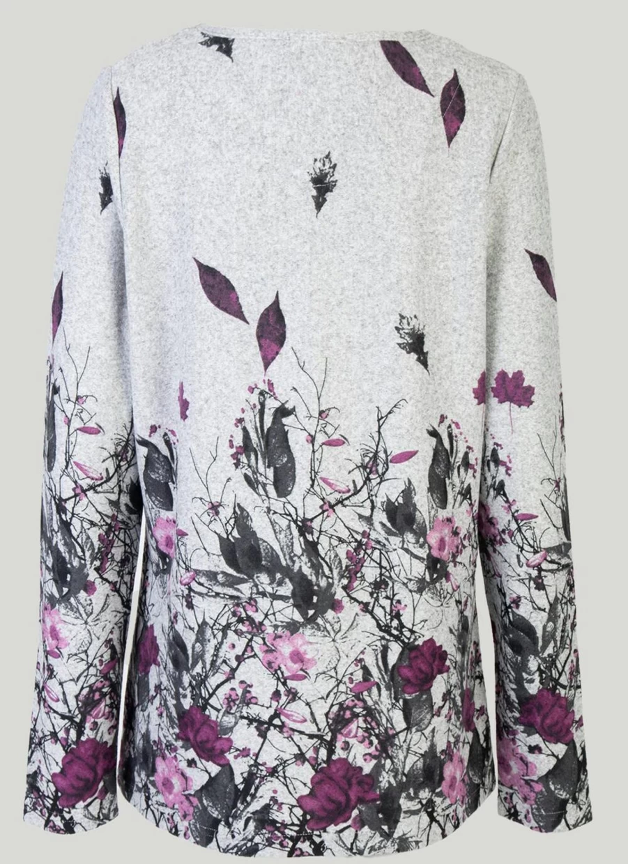 "Isle Women's Grey Border Printed Top - Stylish Casual Blouse"