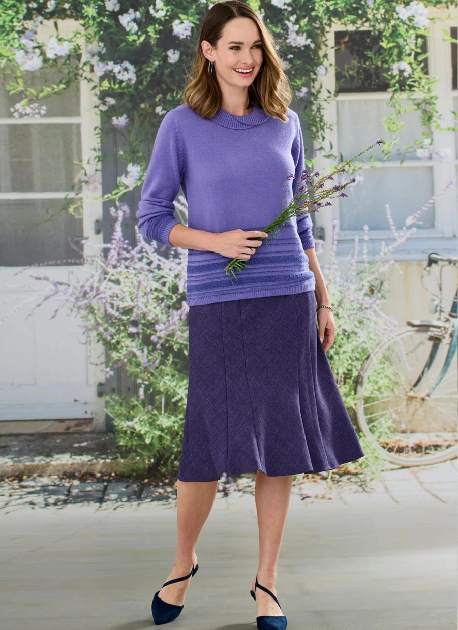 Honor Millburn Women's Textured Lined Skirt - 27" A-Line Mid-Length Stretch Comfort Fit