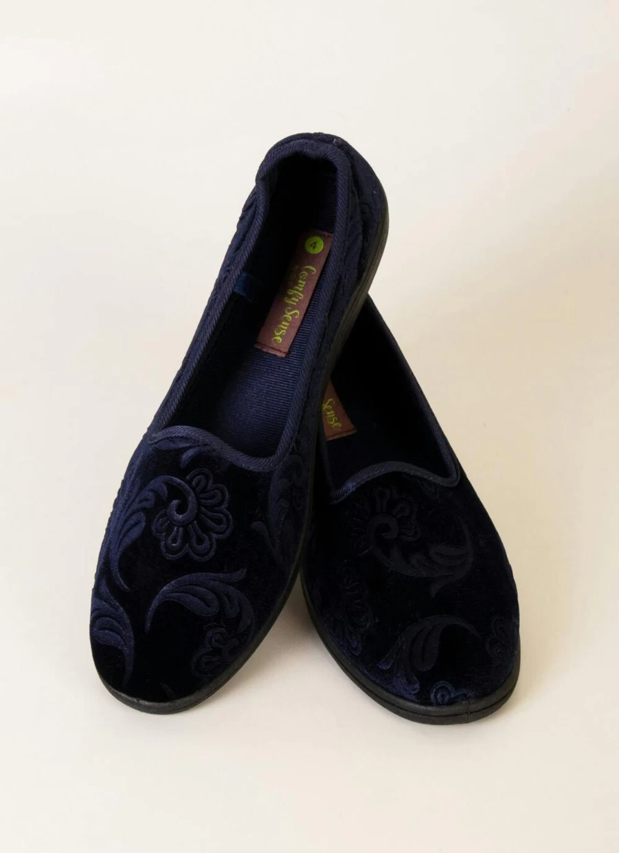 Comfy Sense Women's Luxe Embossed Velvet Slippers - Soft Plush Indoor Slides