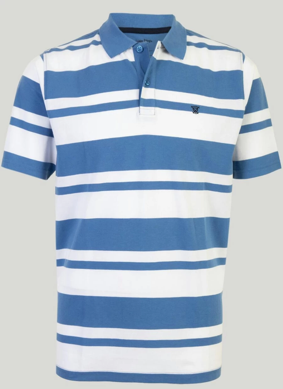 James Pringle Men's Classic Pique Stripe Polo Shirt - Breathable Cotton Golf Tee