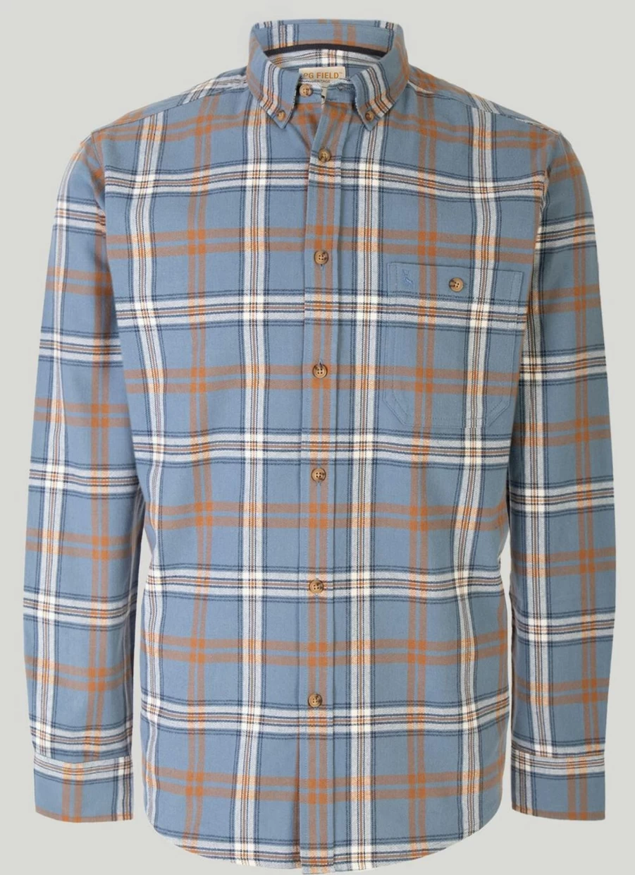 PG Field Men's Cotton Twill Checkered Shirt - Classic Plaid Button-Up for Casual Wear