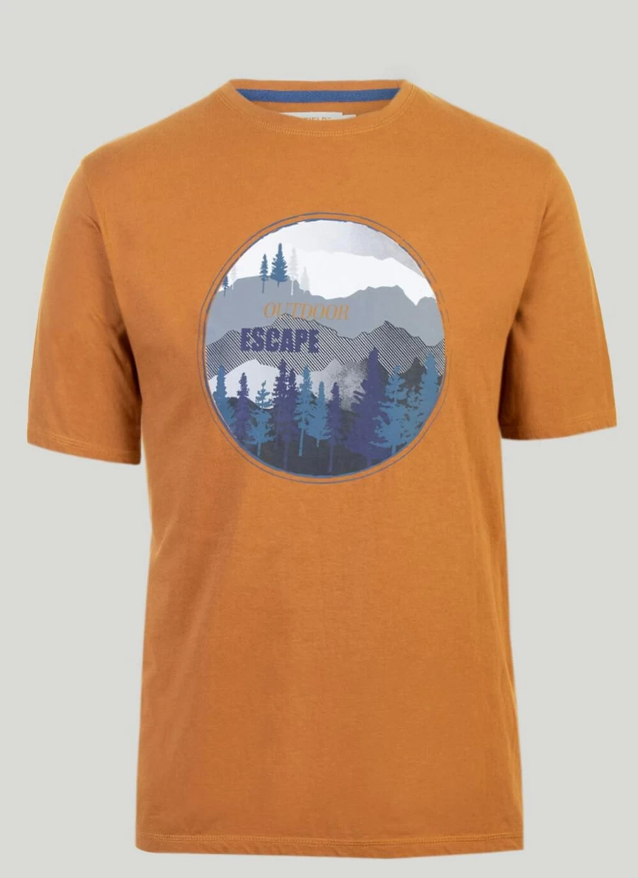 PG FIELD Men's Orange Print T-Shirt - Stylish Graphic Tee for Casual Wear