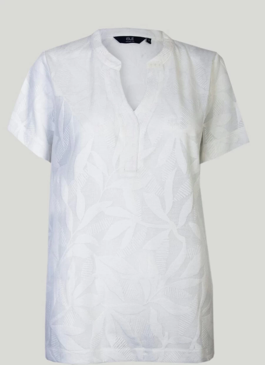 Isle Women's White Leaf Burnout Top - Stylish Casual Blouse for Women