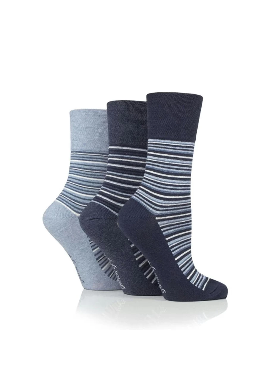 Gentle Grip Women's Blue Socks 3-Pack - Soft Comfortable Casual Crew Socks