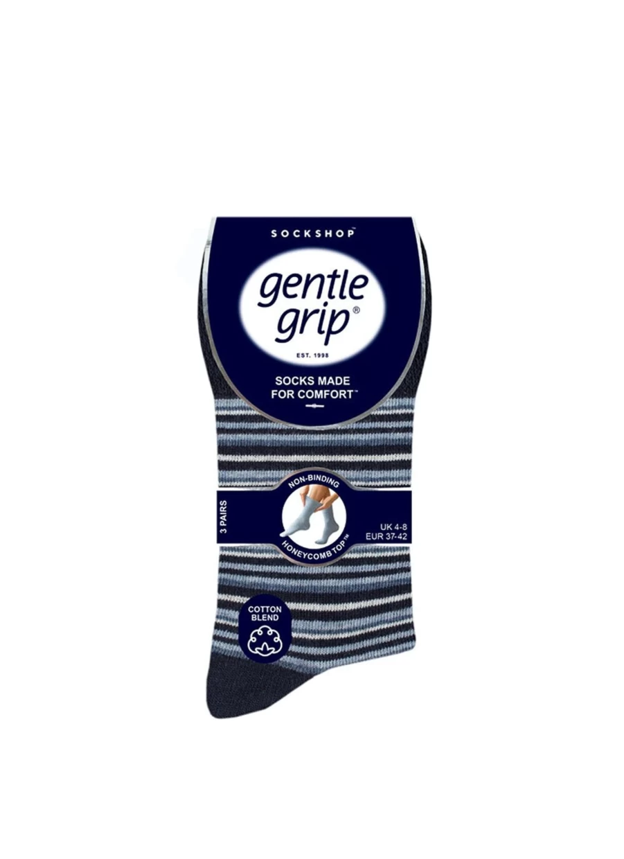 Gentle Grip Women's Blue Socks 3-Pack - Soft Comfortable Casual Crew Socks