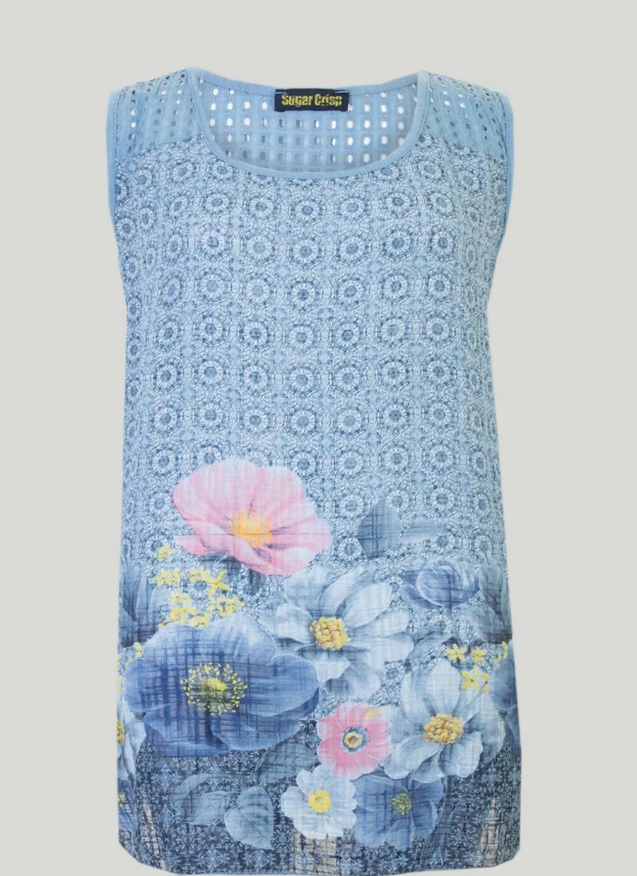 "Women's Floral Print Chambray Top by Sugar Crisp – Stylish & Comfortable Blouse"