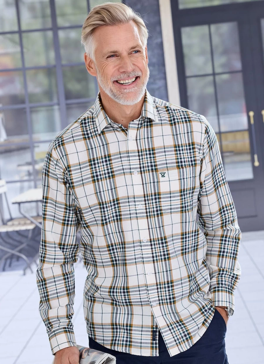 James Pringle Men's Grey Checkered Long Sleeve Shirt - Classic Plaid Button-Up for Men