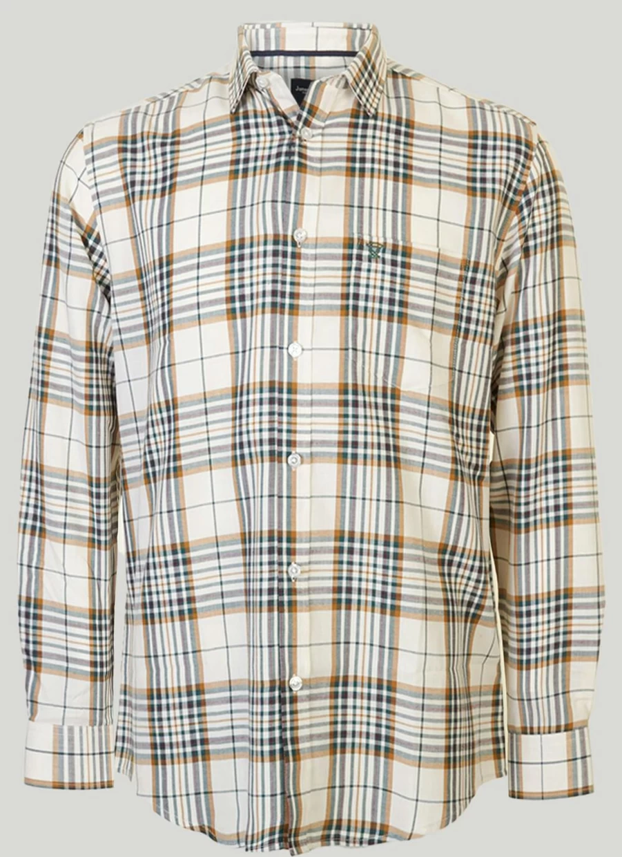 James Pringle Men's Grey Checkered Long Sleeve Shirt - Classic Plaid Button-Up for Men
