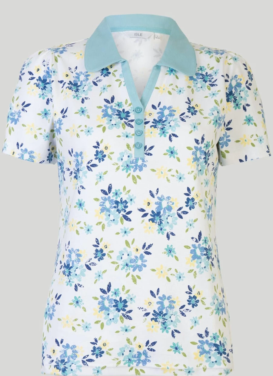 Isle Women's Printed Polo Shirt - Stylish Casual Short Sleeve Top
