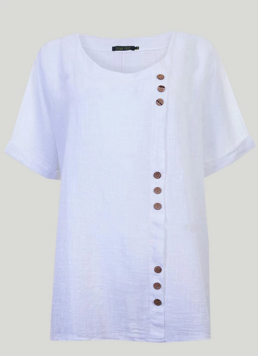 "Women's Sugar Crisp Button Top - Stylish & Comfortable Blouse"