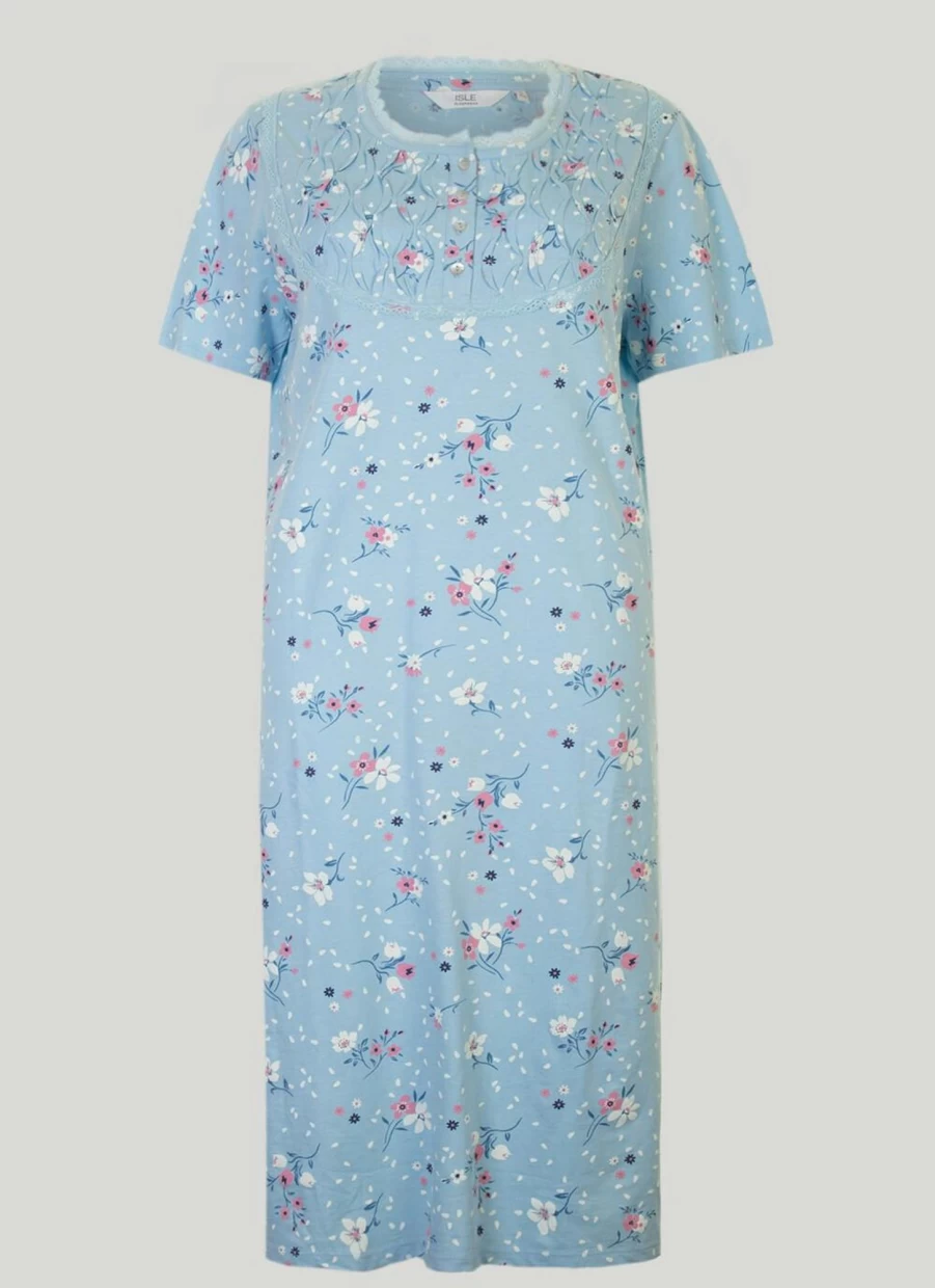 "Isle Women's Blue Floral Print Nightie - Soft Sleepwear & Loungewear"