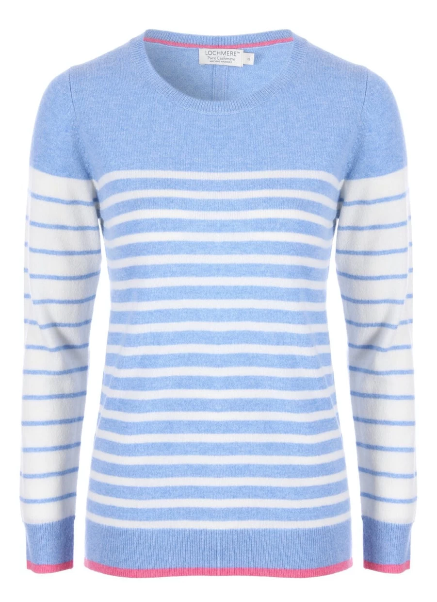 Lochmere Women's Cashmere Striped V-Neck Jumper - Soft Luxury Knit Sweater