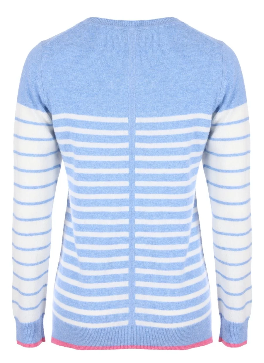 Lochmere Women's Cashmere Striped V-Neck Jumper - Soft Luxury Knit Sweater