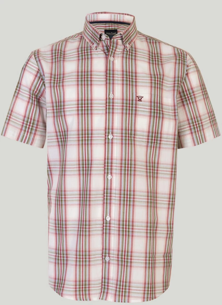 James Pringle Men's Classic Short Sleeve Check Shirt - Casual Plaid Button-Up Top