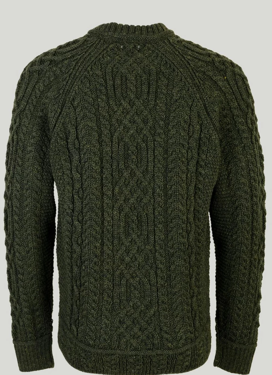 Artisan Knitwear Men's Aran Wool Cable Crew Neck Jumper - Warm Winter Knit Sweater