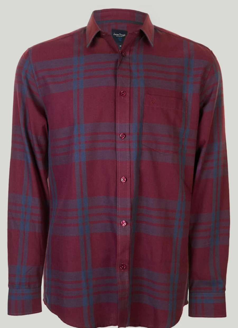 James Pringle Men's Long Sleeve Check Shirt - Classic Plaid Button-Up for Men
