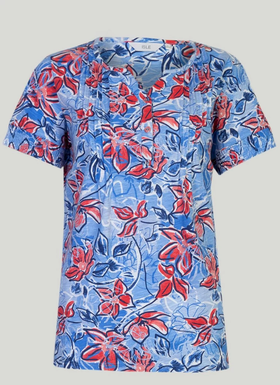 Isle Women's Print Notch Neck T-Shirt - Stylish Casual Tee for Everyday Wear