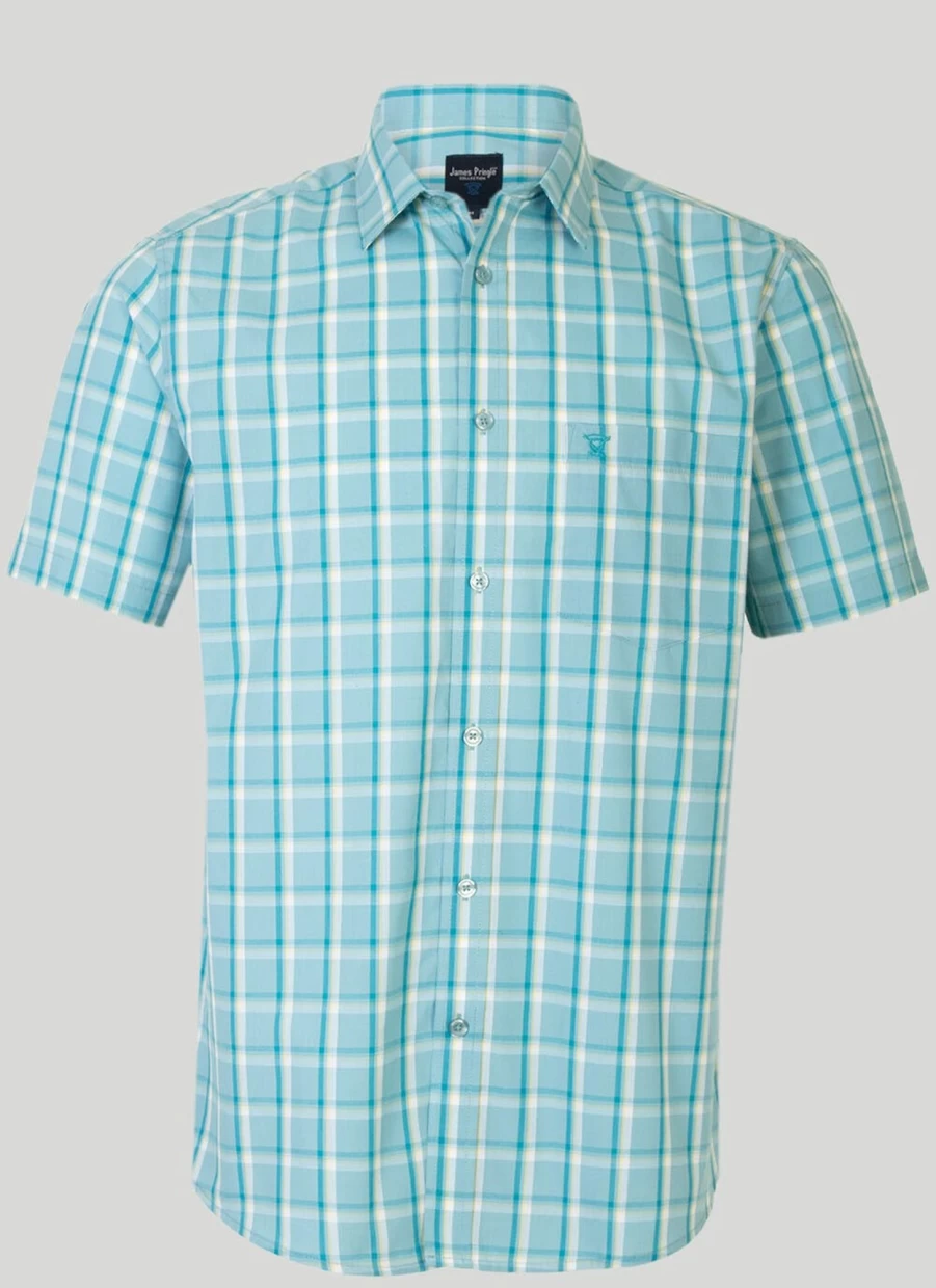 James Pringle Men's Classic Short Sleeve Check Shirt - Stylish Casual Plaid Button-Up for Men