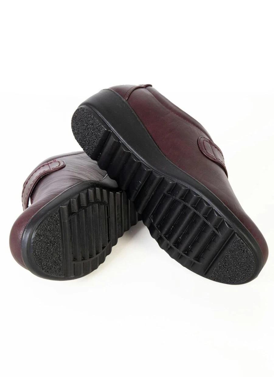 Comfy Sense Women's Burgundy Floral Button Detail Comfortable Shoes