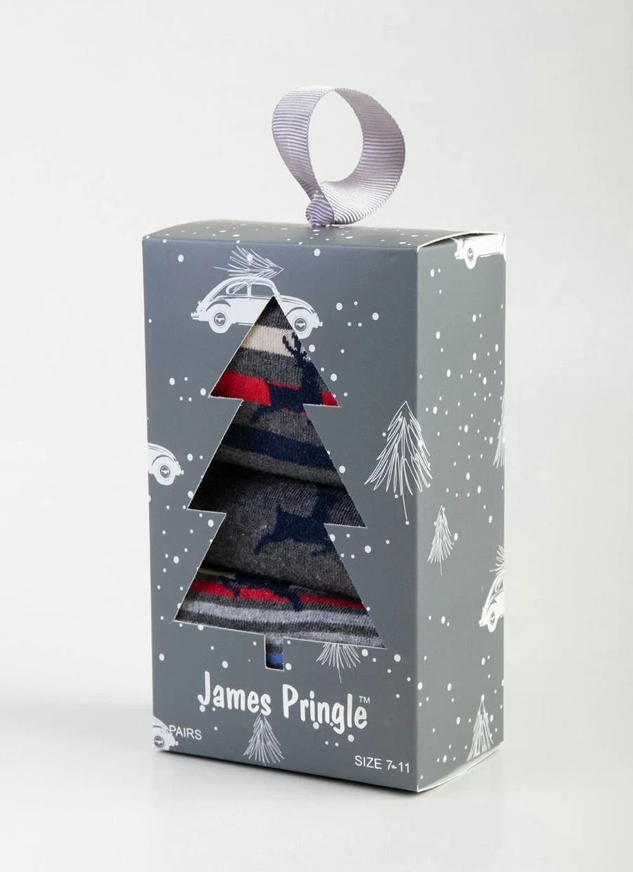 James Pringle Men's Stag Socks Gift Set - 3 Pack Premium Boxed Hosiery for Him