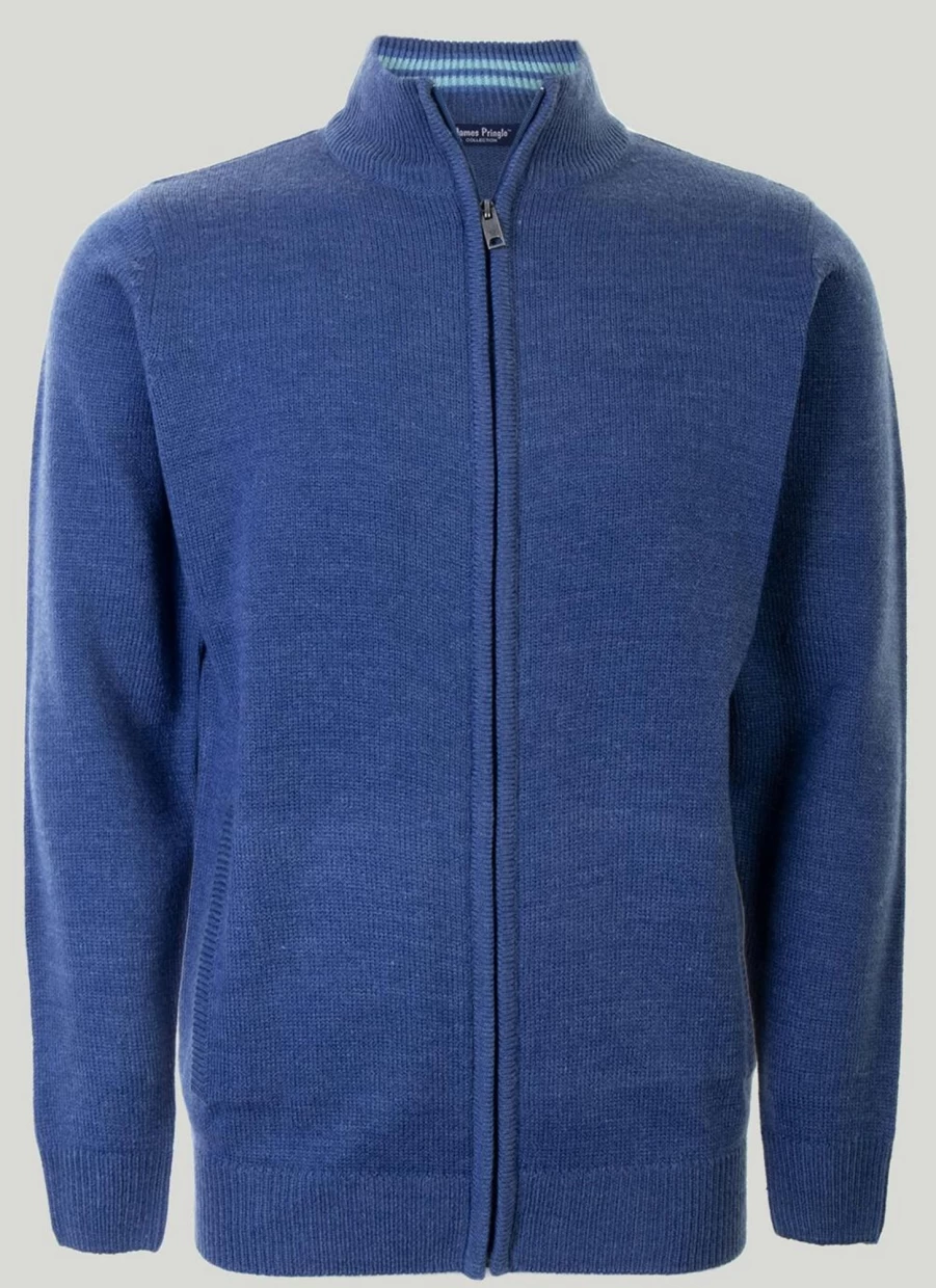 James Pringle Men's Zip Thru Cardigan - Lightweight Knit Sweater with Full Zip Front