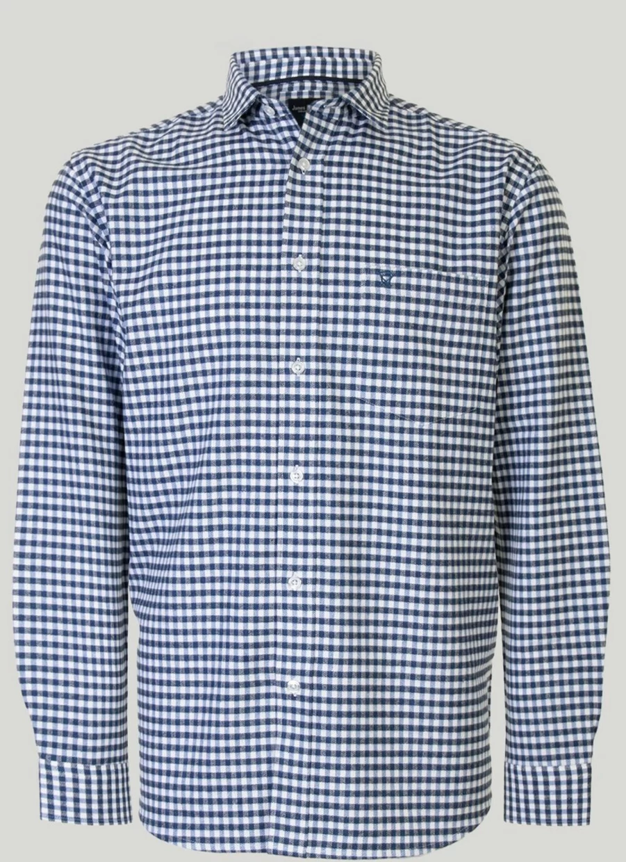 James Pringle Men's Long Sleeve Cotton Check Shirt - Classic Plaid Button Down Shirt for Men