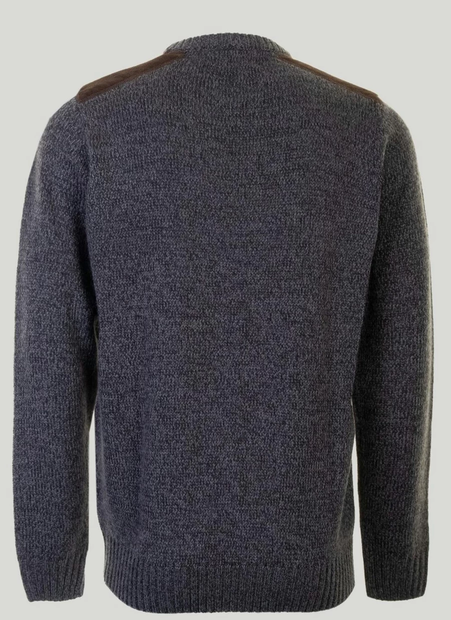 PG Field Men's Crew Neck Marl Suede Trim Jumper - Soft Knit Sweater for Men