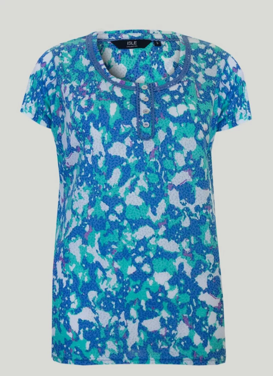 Isle Women's Aqua Burnout Top - Lightweight Distressed Summer Blouse