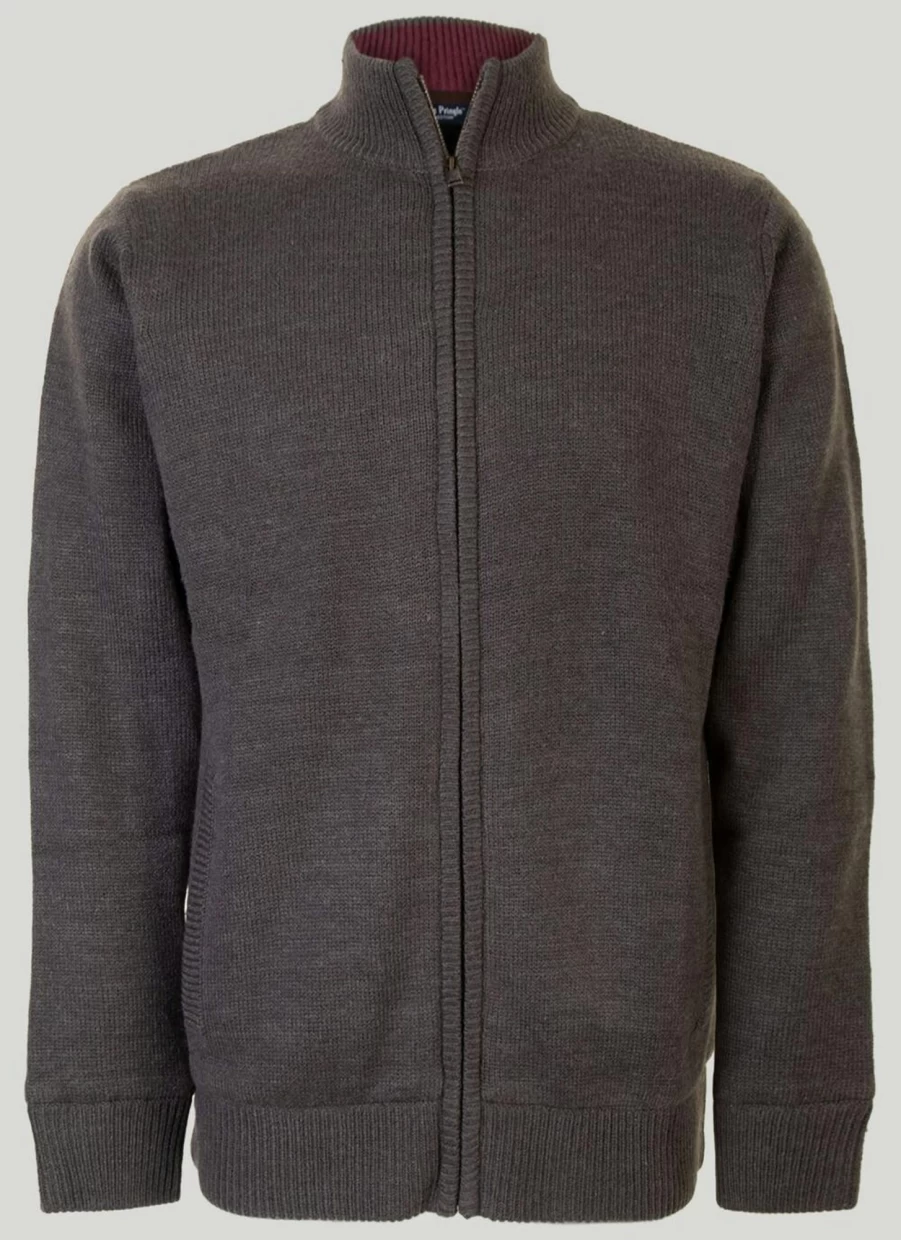 Men's Charcoal Grey Zip-Up Fleece Lined Cardigan by James Pringle - Warm Wool Blend Coat
