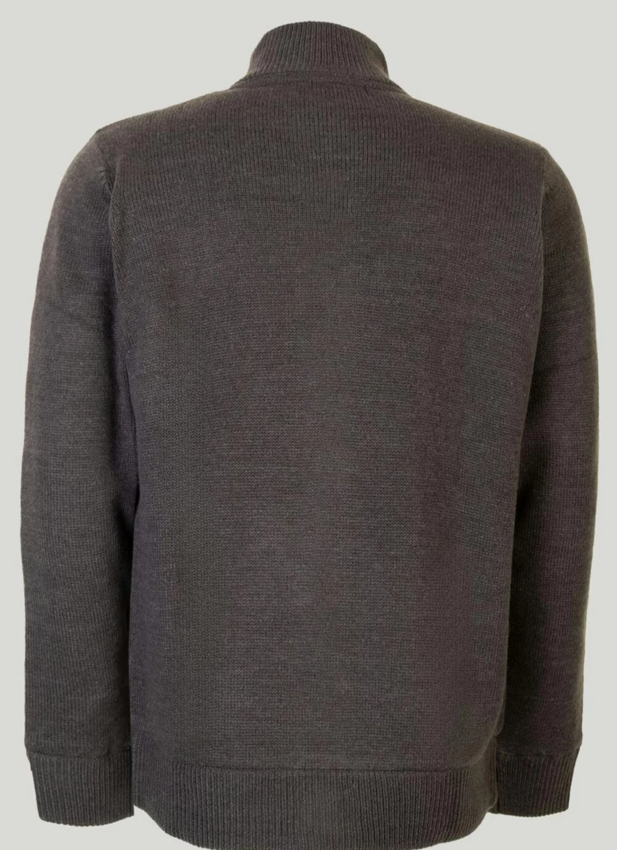 Men's Charcoal Grey Zip-Up Fleece Lined Cardigan by James Pringle - Warm Wool Blend Coat