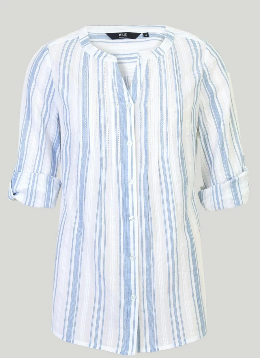 "Isle Women's White Striped Blouse - Classic Casual Top"